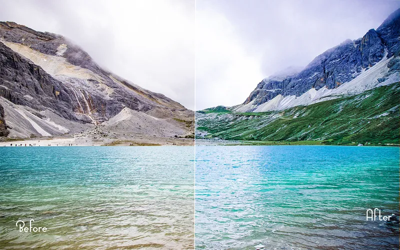 Landscape Photoshop Actions applied to an image of mountains