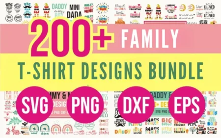 Collage of family T-shirt designs included in the bundle