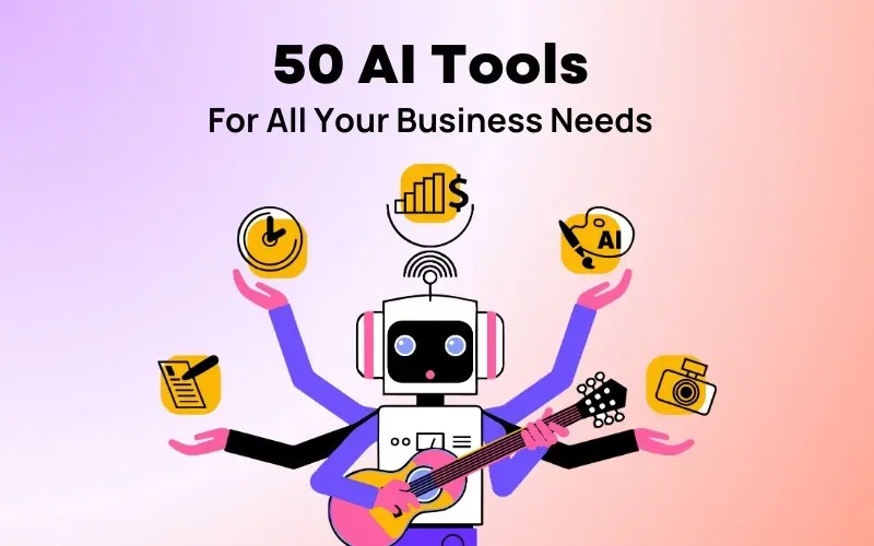 Feature image for blog - 50 AI tools for all your business needs