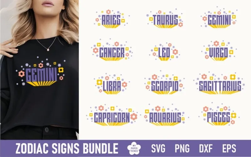 A preview of 80s Gemini Zodiac Signs Bundle