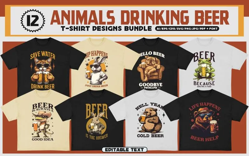 Animals drinking beer Tshirt design