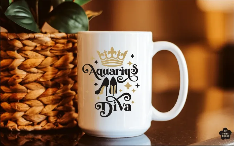 A preview of a Auqarius zodiac design used on a mug