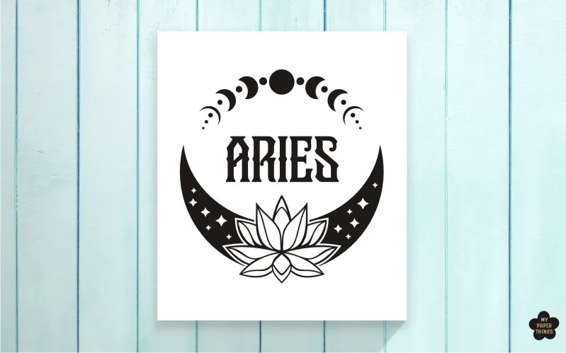 A preview of a Aries zodiac design used on a white card.