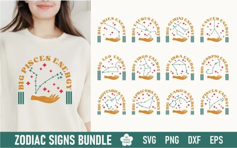 A preview of Big Energy Pisces Zodiac Signs Bundle