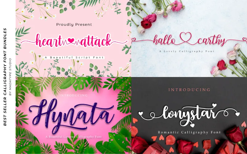 A collage of the calligraphy scripts included in the bundle