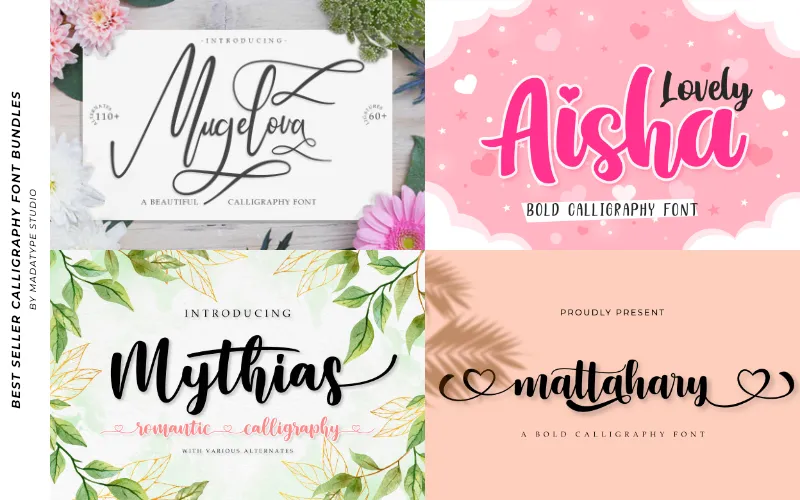 A collage of the calligraphy scripts included in the bundle