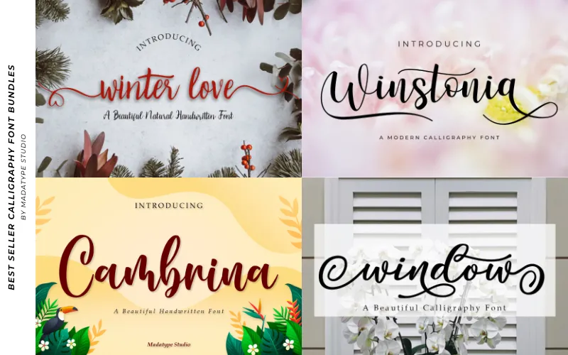 A collage of the fancy scripts included in the bundle