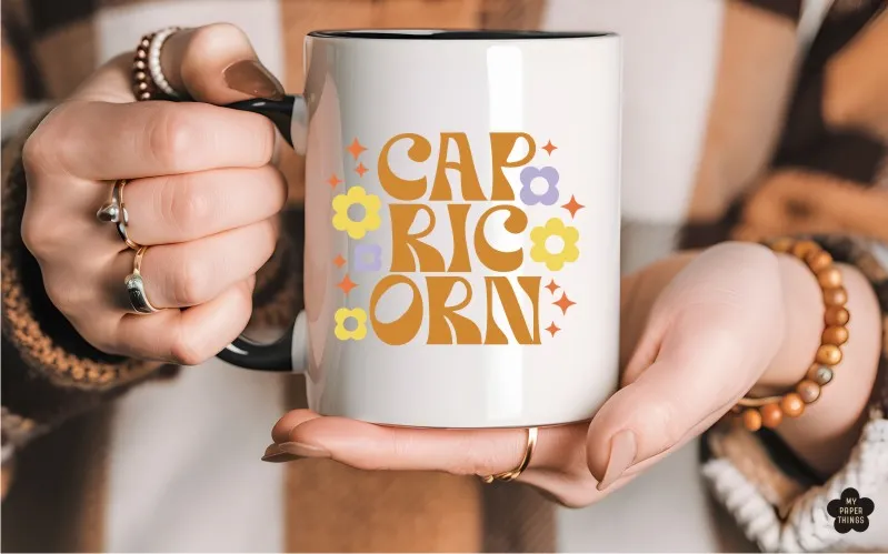 A preview of a Capricorn zodiac design used on mug.