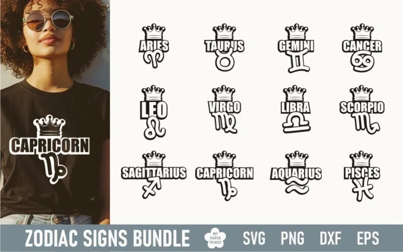 A preview of Crown Capricorn Zodiac SVG Bundle