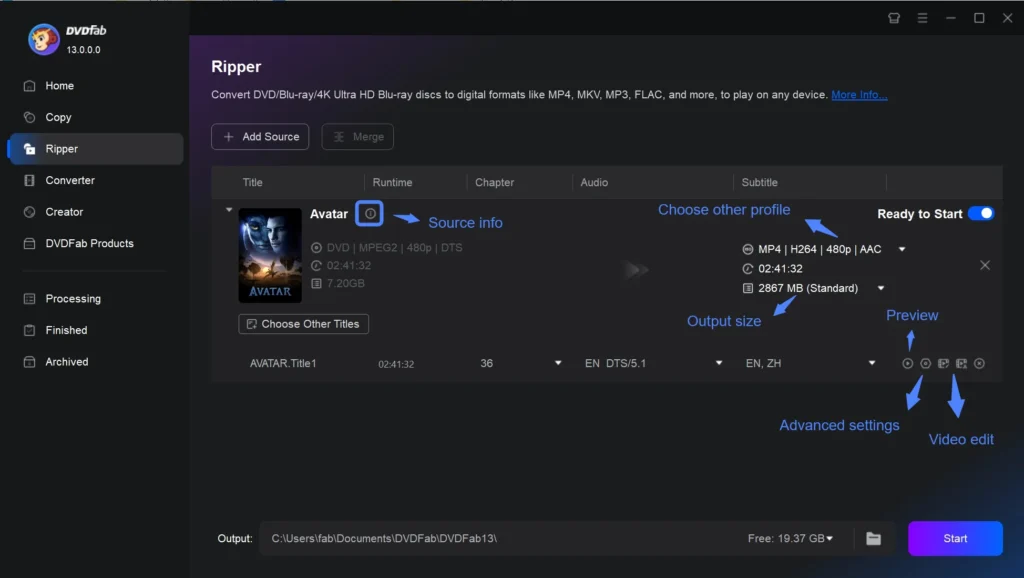 DVDFab Online DVD Ripper Dashboard Preview