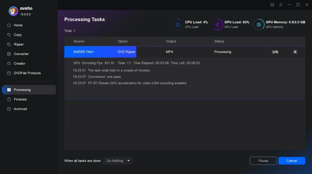 Processing Tasks of DVDFab Online DVD Ripper