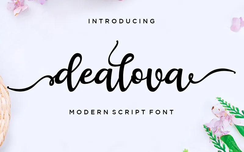A preview of Dealova - a bold cursive font included in the bundle