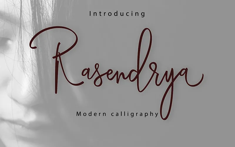 A preview of the elegant script font Rasendrya included in the bundle