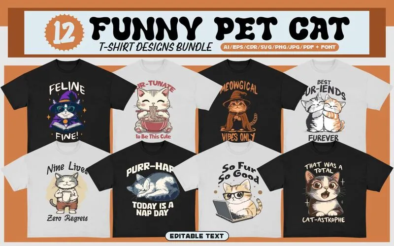 Funny pet cat T-shirt design
