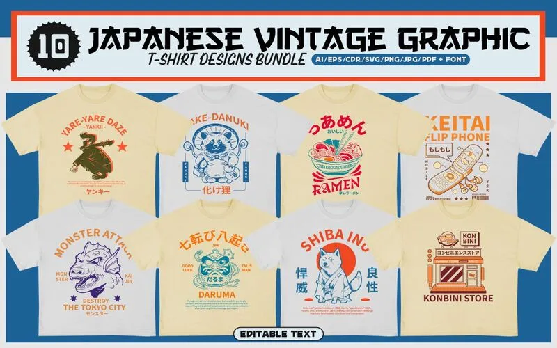 Japanese vintage graphic Tshirt design