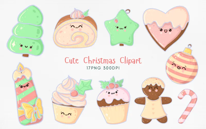 Preview of cute Christmas clipart elements