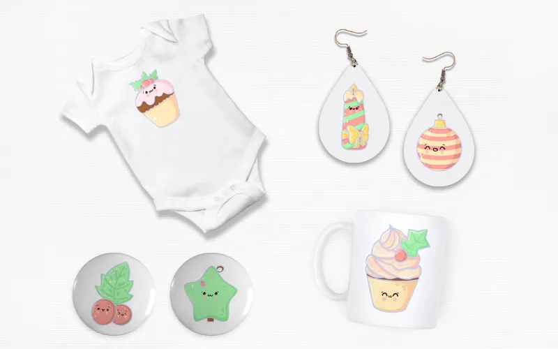 Preview of Kawaii Christmas clipart elements
