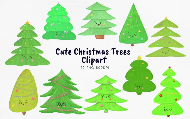 Preview of cute Christmas trees clipart elements