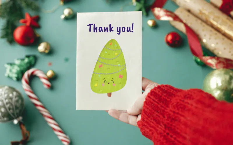 Preview of a Christmas tree clipart on a thank you card