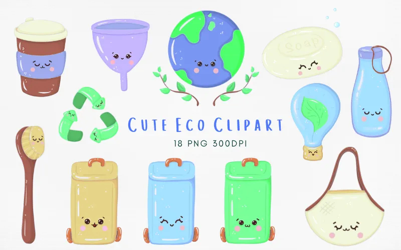 Preview of cute eco clipart elements