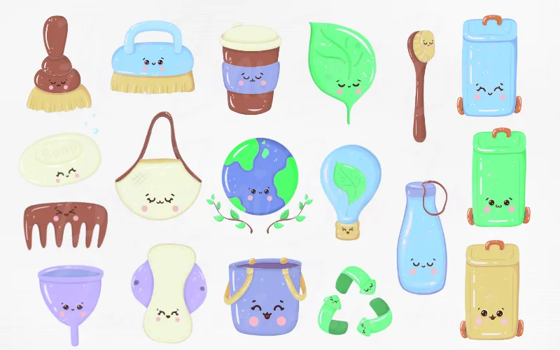 Preview of kawaii eco clipart elements