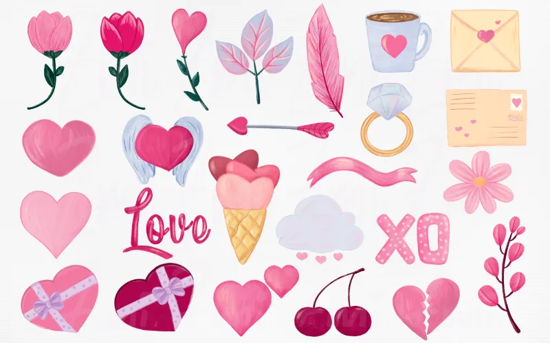 Preview of elements of Kawaii Love Clipart