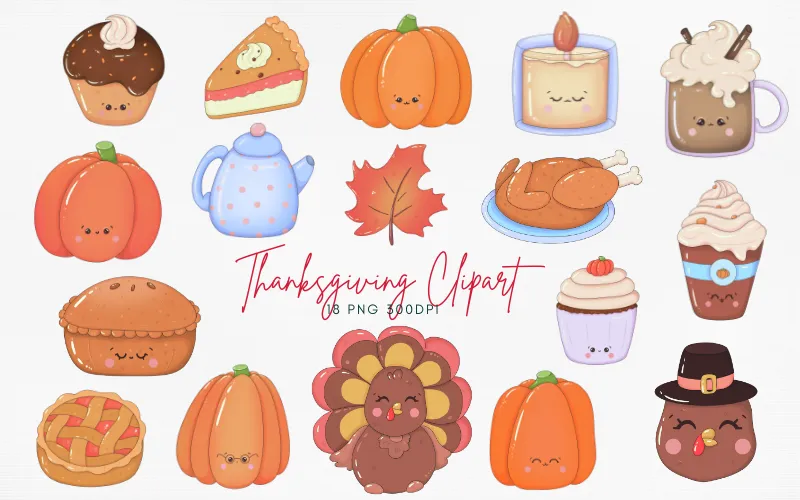 Preview of cute thanksgiving clipart elements
