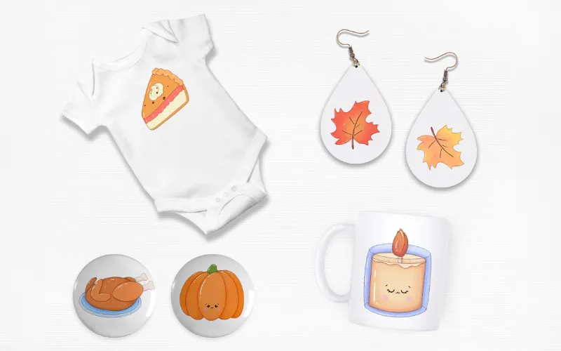 Preview of thanksgiving elements used on various product designs