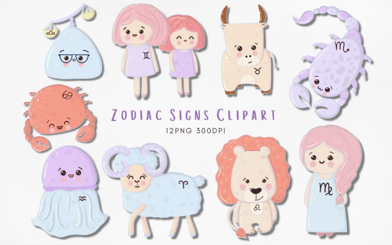 Preview of cute Zodiac signs clipart