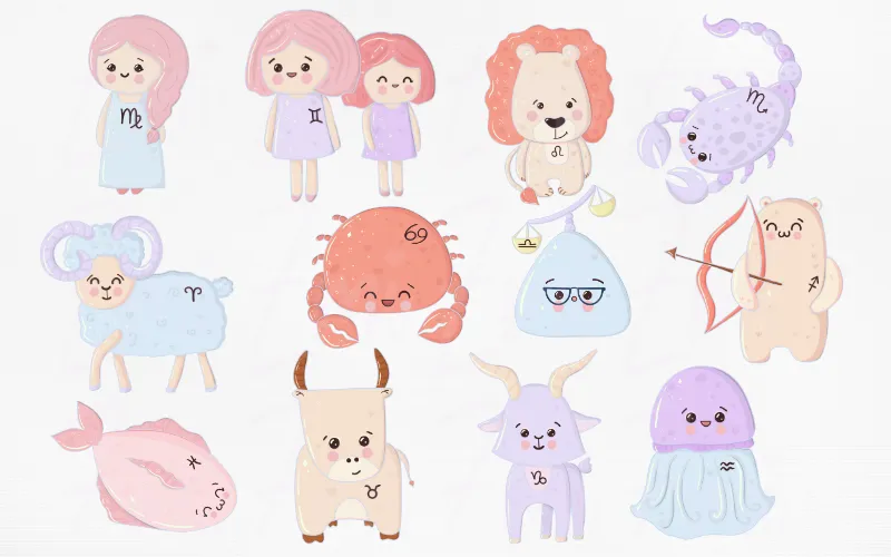Preview of kawaii Zodiac signs clipart