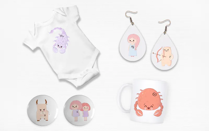 Preview of Kawaii Zodiac signs clipart elements