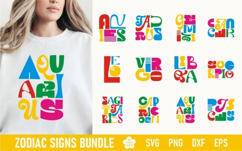 A preview of Letter Aquarius Zodiac Signs Bundle