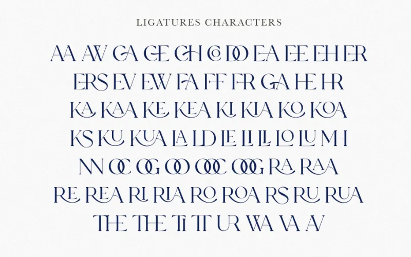 A preview of the ligatures included in the font