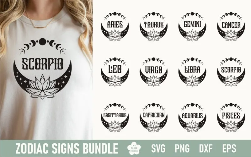 A preview of Lotus Scorpio Zodiac Sign Designs Bundle