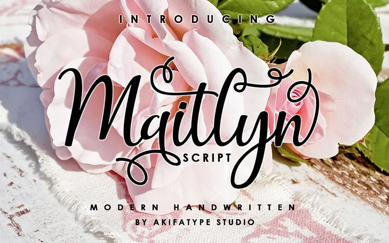 A preview of Maitlyn - a bold cursive font included in the bundle
