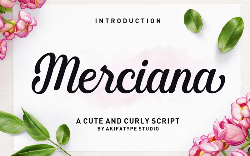 A preview of Merciana - a cute cursive font included in the bundle