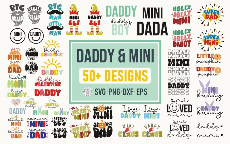 Preview of father and son t-shirt designs included in the bundle