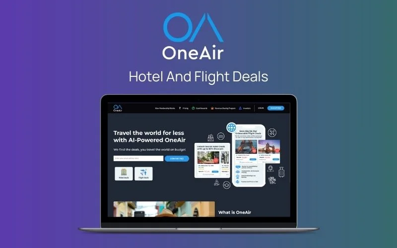 OneAir Book flights and Hotels Application, Lifetime Deal Feature Image hotel and flight deals