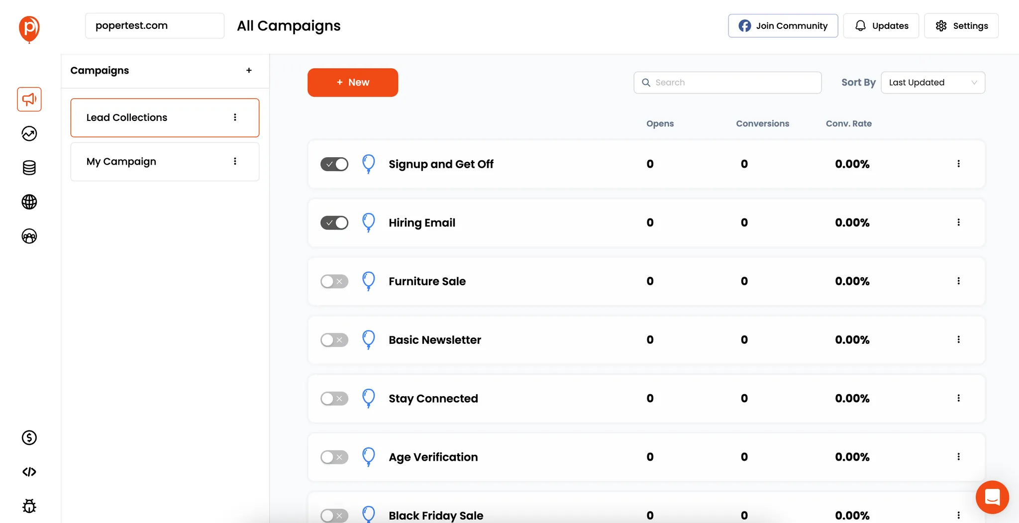 Campaign creation feature of Poper