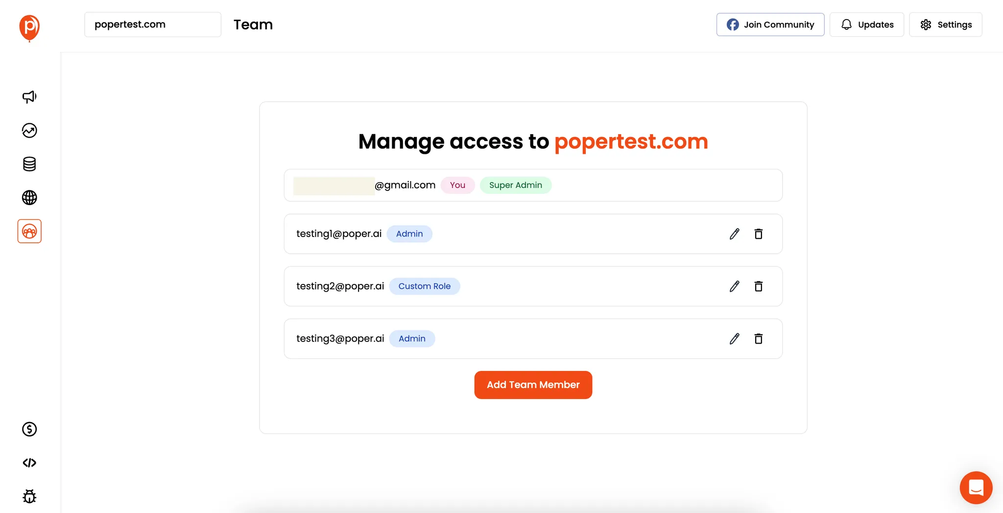Manage Team Access Feature Poper - Popup generator