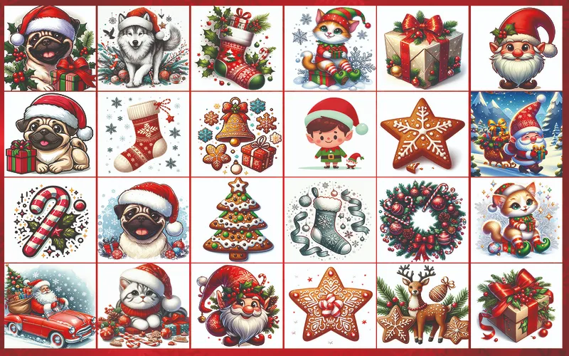 Collage of Christmas clipart images included