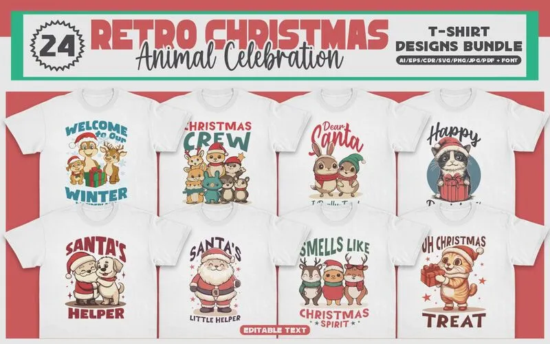 Retro Christmas animal T-shirt design