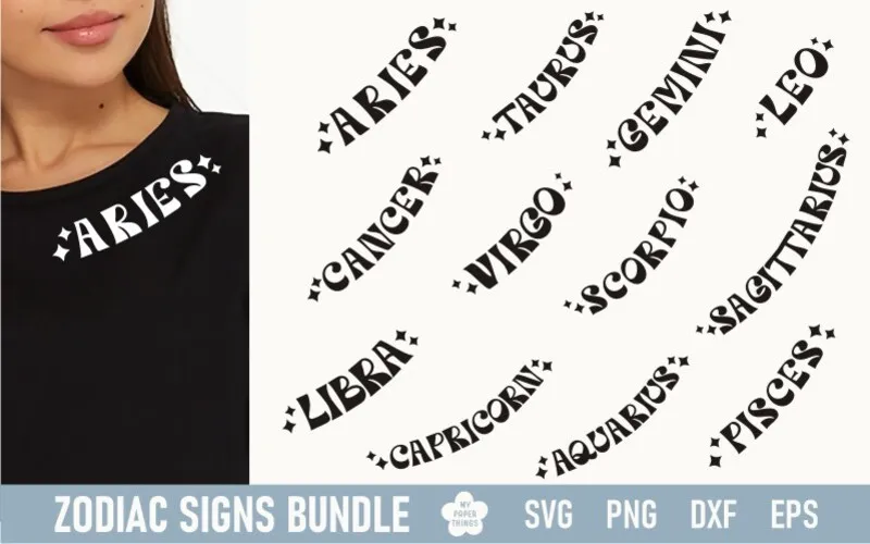 A preview of Retro Neck Aries Zodiac SVG Graphics Bundle