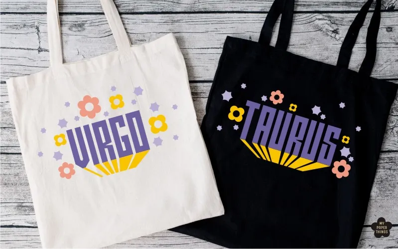 A preview of a Virgo and Taurus zodiac design used on handbags.