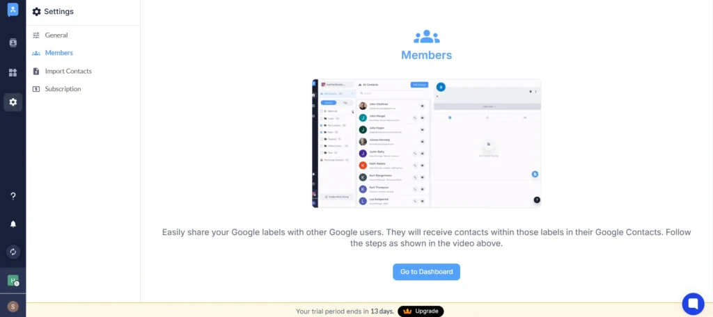 Share Contacts With Members Feature of ContactBook - Contact Management Software UI