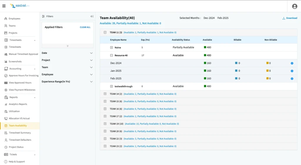 Team Availability Preview