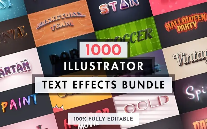 1000 Illustrator Text Effects bundle feature image