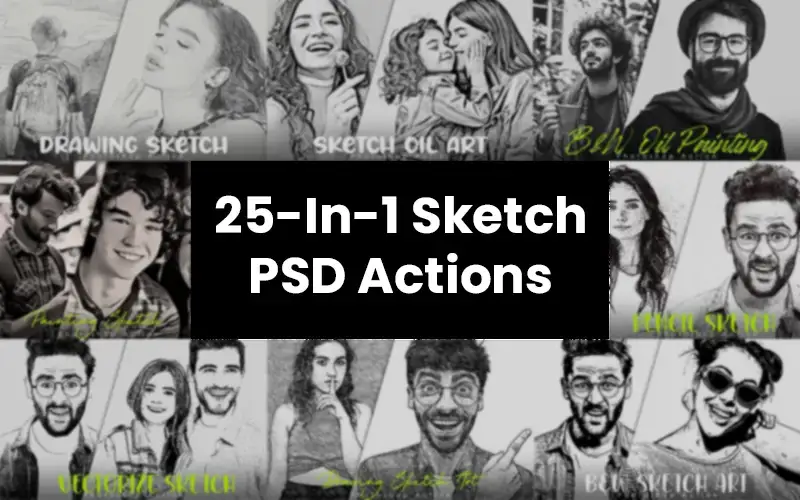 25-In-1 Sketch Photoshop Action bundle feature image