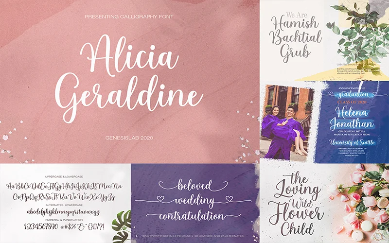 Alicia-Geraldine-Font, modern calligraphy handwritten font, long script font