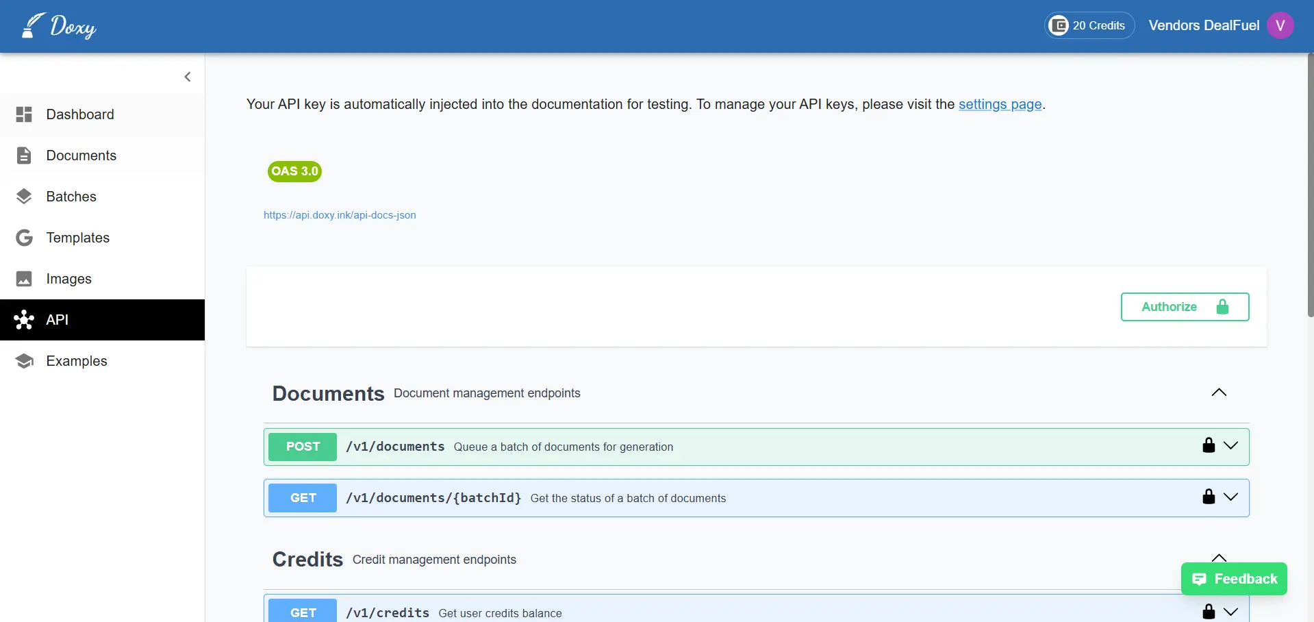 Doxy API user interface